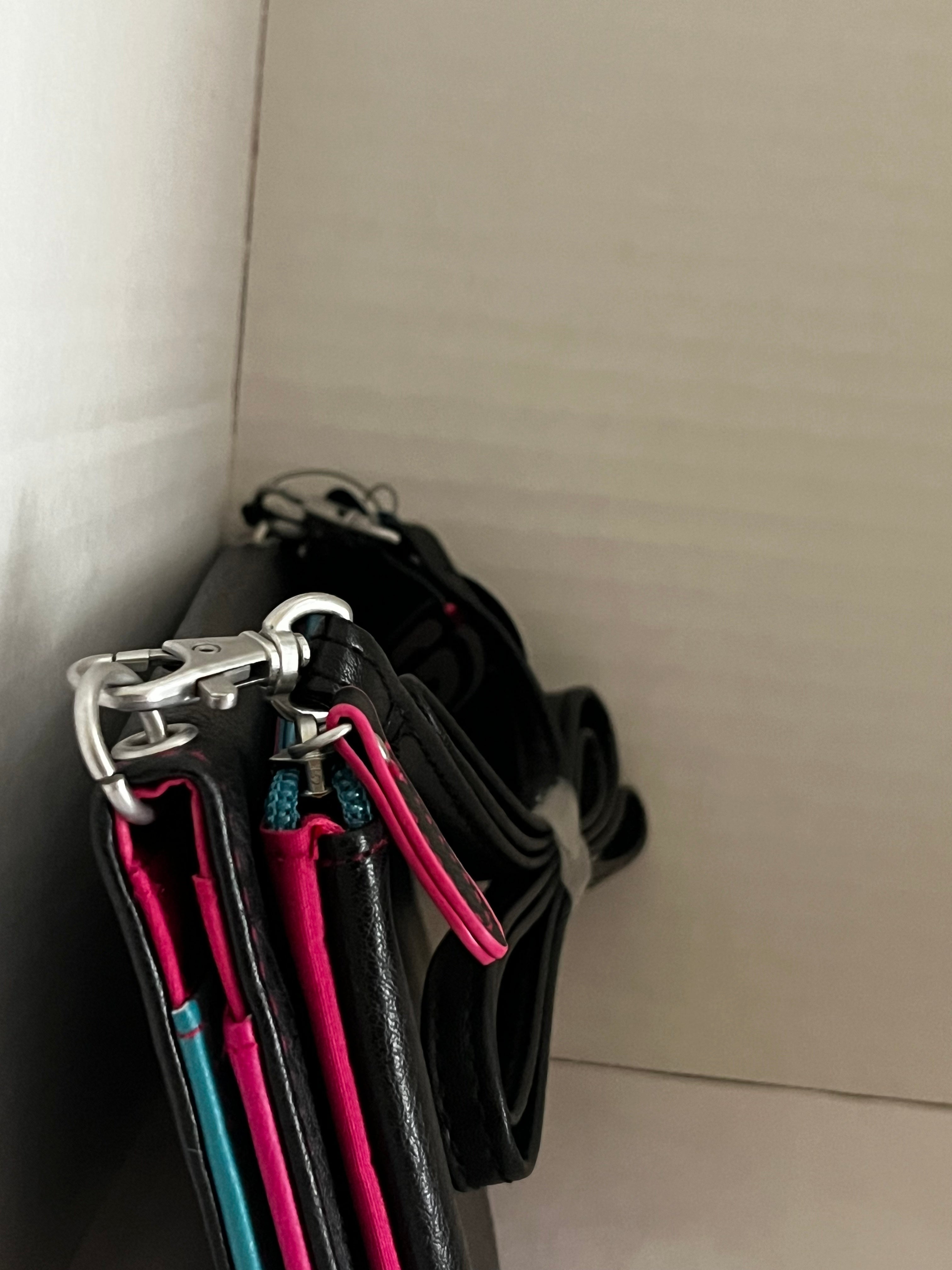 Skechers Zip‑Around Wallet Crossbody – Black with Teal & Pink Accents
